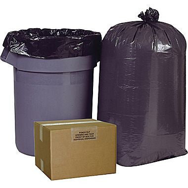 60 GALLONS BLACK LOW DENSITY TRASH BAGS , SOLD BY THE CASE